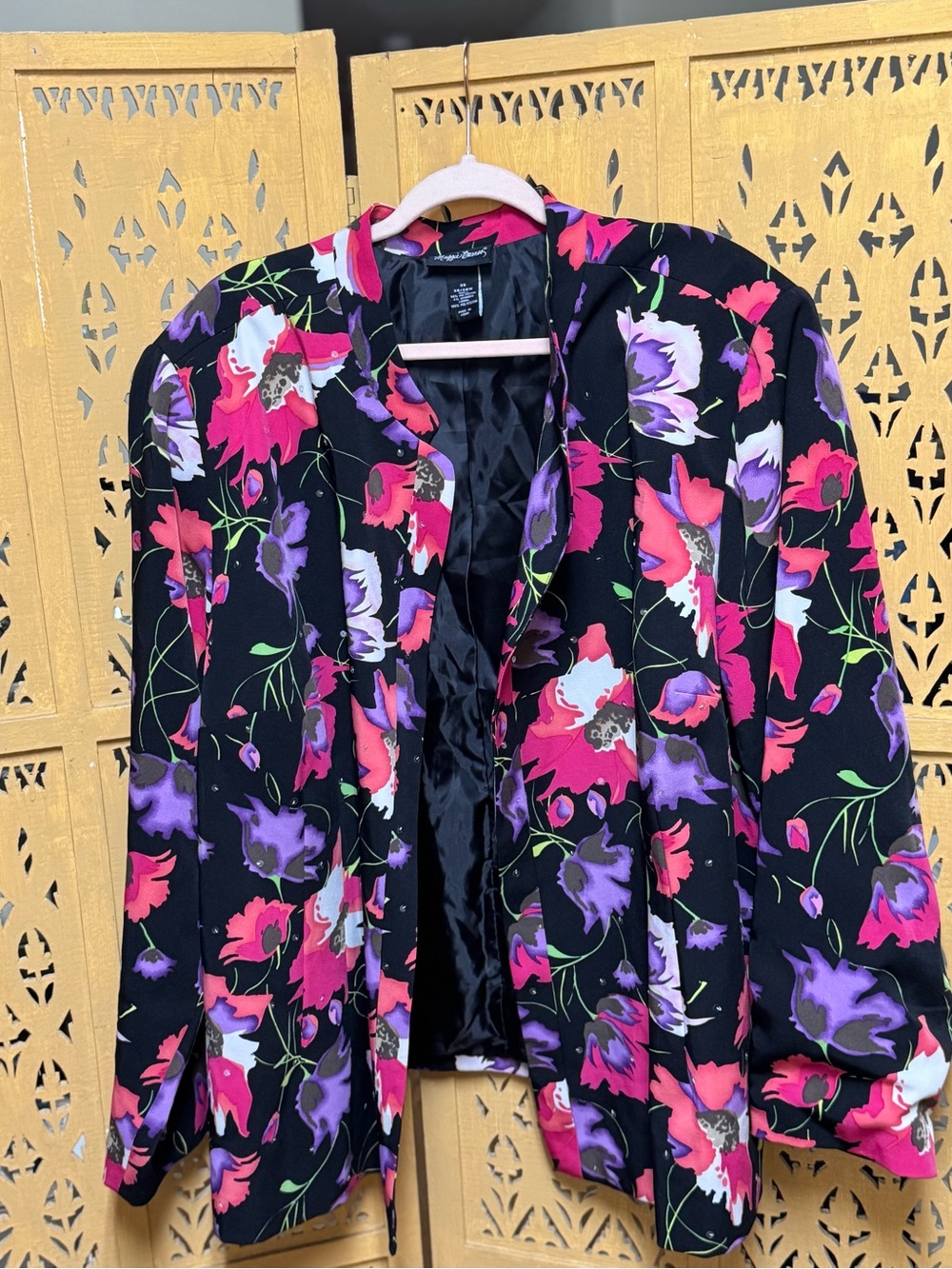 Maggie Barnes Structured Sequin Accent Black Blazer Contemporary Abstract